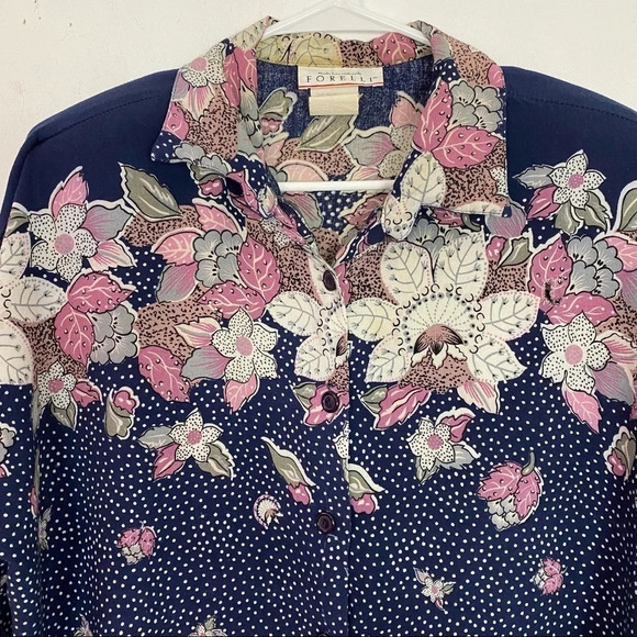 Vintage 80s Floral Printed Button Down Blouse Shoulder Pads Womens Plus Size 1X - Picture 3 of 15